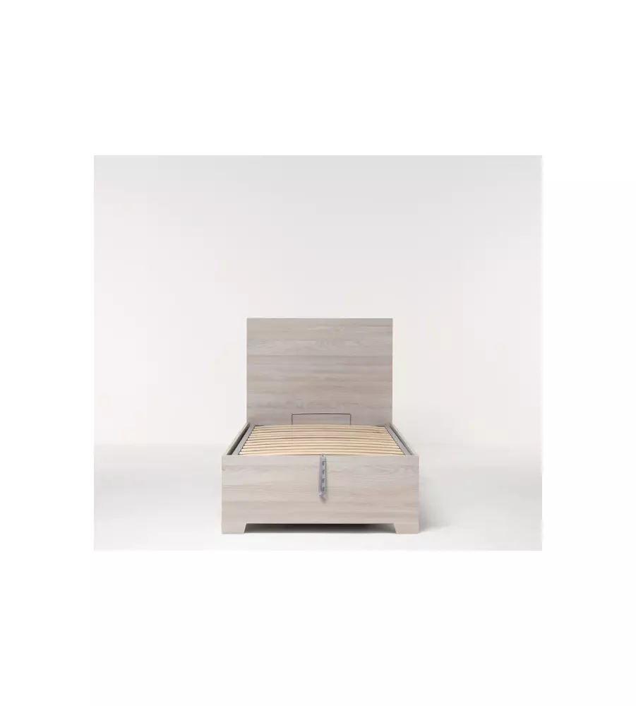 Letto singolo "hi box" olmo naturale con rete, contenitore e piedini 90x190 cm